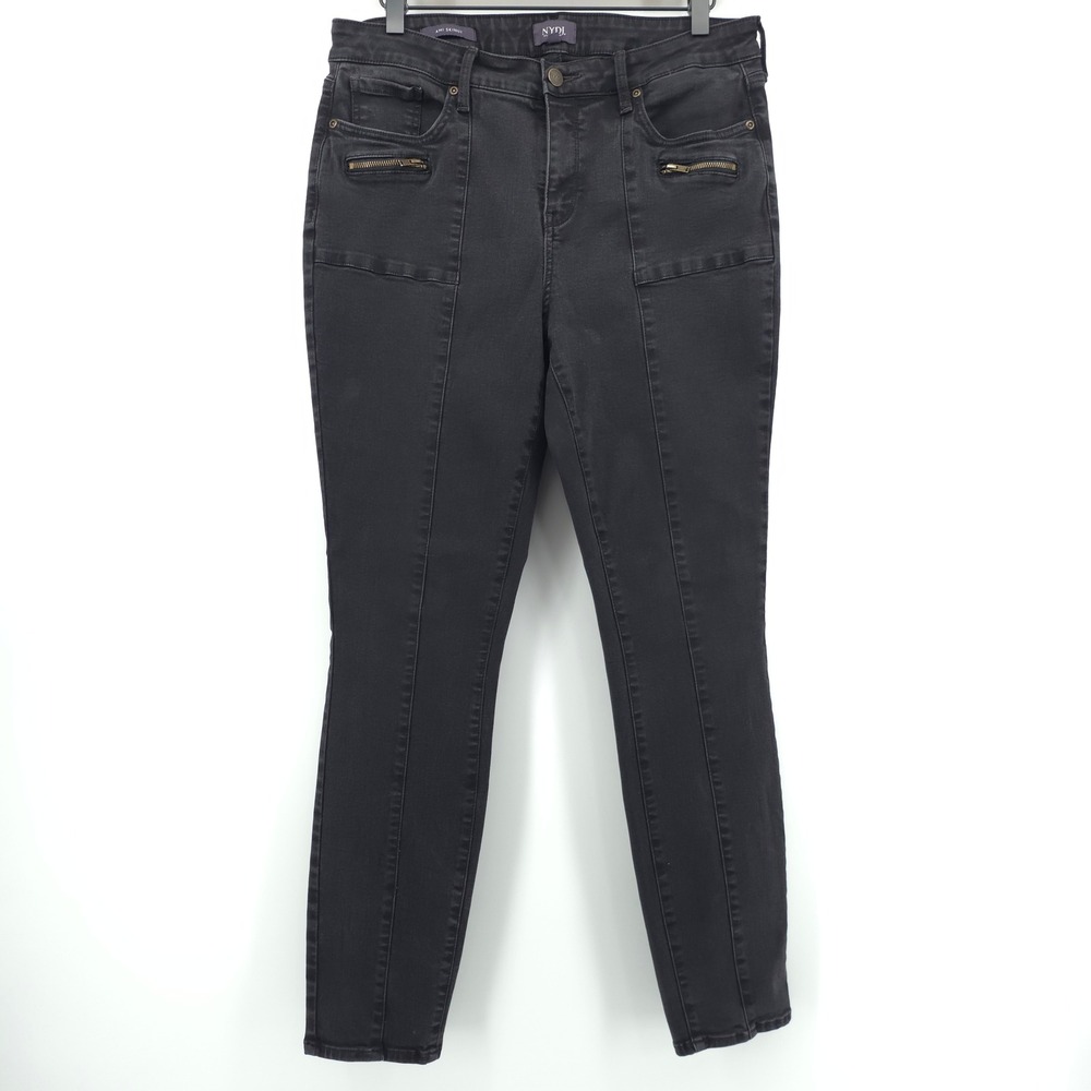 NYDJ Womens Jeans Ami‎ Skinny 10 Black Lift Tuck High Rise Moto Zipper Detail
